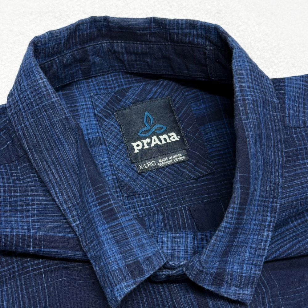 Prana Breathe Lukas Mens XL Blue Plaid Short Sleeve Button Down Casual Outdoor - Picture 3 of 14
